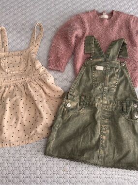 7 For All Mankind Olive Green Denim Pinafore with Pink Trim